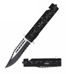 2-Tone Serrated Blade Black Tactical Spring Assisted Folding Knife