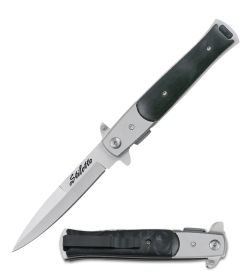 Stiletto Style Spring Assist Knife with Wood Overlay Handle