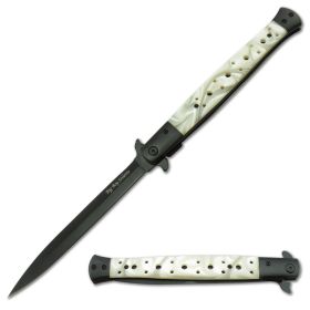 Extra Large White Pearl Spring Assisted Open STILETTO Knife