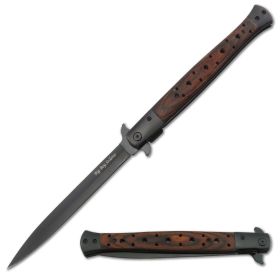 Extra Large Wood Handle Spring Assisted Open STILETTO Knife