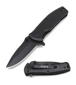 3.5" Closed Black Finished Stainless Steel Spring Assisted Folding Knife