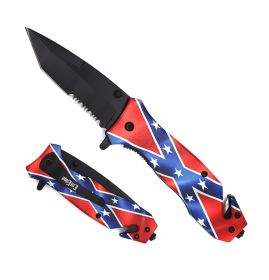 American Pride Confederate Flag Spring Assisted Serrated Tanto Blade Folding Knife