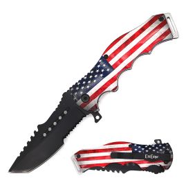 US Flag Spring Assisted  Knife Black