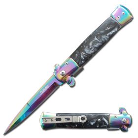 5" Closed Rainbow Blade Stiletto Style Spring Assist Knife