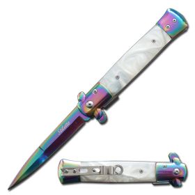 Rainbow Blade Spring Assist Knife White Handle
