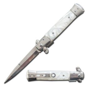 5" Closed Stiletto Style Spring Assisted Knife White Pearl Handle