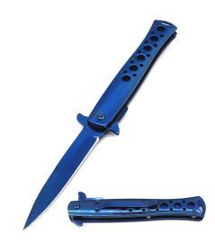 Spring Assisted Open Blue Stiletto Knife