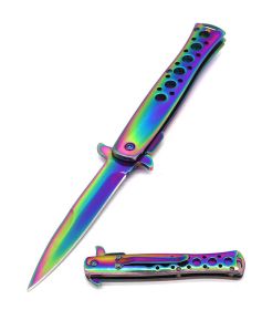 Spring Assisted Open Rainbow Stiletto Knife