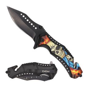 Indian Skull Spring Assisted Open Rescue Folding Pocket Knife