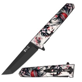 9" Tanto Blade Spring Assisted Pocket Knife Geisha Girl Japanese Katana