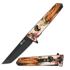 9" Spring Assisted Pocket Knife Geisha Girl Tanto Blade