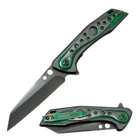 7.95" Overall Green Spring Assist Folding Camping Pocket Knife