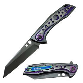 7.95" Overall Purple Spring Assist Folding Camping Pocket Knife