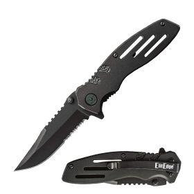 7" Black Tactical Spring Assisted Pocket Knife with Serrated Edge