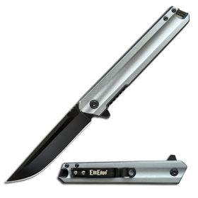 Gray Aluminum Handle Spring Assist Open Folding Pocket Knife Everyday Carry