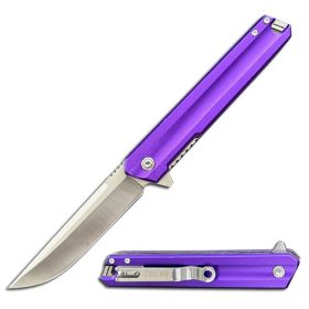 Purple Aluminum Handle Spring Assist Open Folding Pocket Knife Everyday Carry