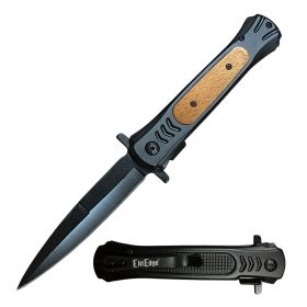 5" Closed Shark Milano Black Stiletto Style Spring Assisted Open Pocket Knife