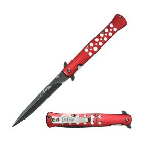 Spear Point Spring Assisted Folding Knife Red Aluminum Handle