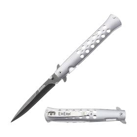 Spear Point Spring Assisted Folding Knife Silver Aluminum Handle
