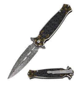 Damascus Etch Style Dagger Spring Assist Pocket Knife