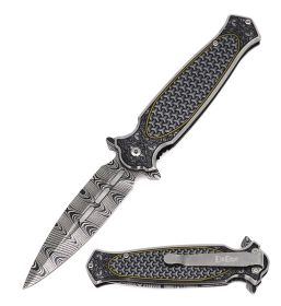 Damascus Etch Style Grey Dirk Dagger Spring Assist Pocket Knife
