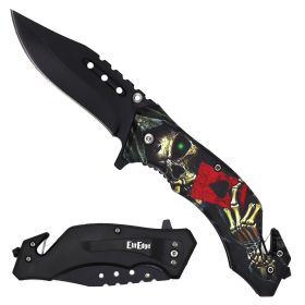 Military TACTICAL Assisted Open Pocket Folding Skull Ace Rescue Knife Blade
