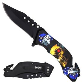 Military TACTICAL Assisted Open Pocket Folding Skull Dice Rescue Knife Blade