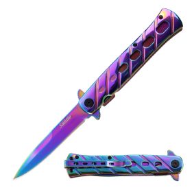 9" Spring Assisted Titanium Rainbow STILETTO Knife