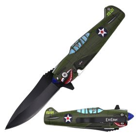 Spring Assist Knife P-40 Kittyhawk WWII Fighter Plane - Green
