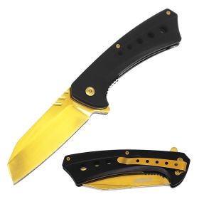 Tactical Spring Assisted  Golden Cleaver Razor  Knife
