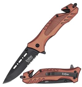 4.75" Closed Brown Aluminum Handle Tactical Rescue Spring Assist Knife
