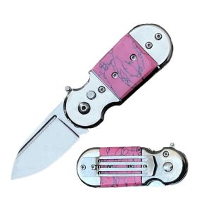 4.75" Mini Auto Pink Marble Switch Blade Pocket Money Clip Knife