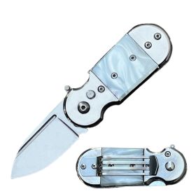 4.75" Mini Auto White Pearl Switch Blade Pocket Money Clip Knife
