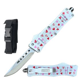 6.75" White Love Warrior Out The Front OTF Automatic Knife