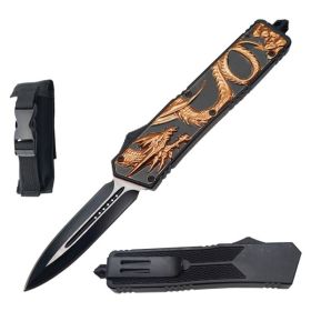 9.5" Rose Gold Dragon OTF Dagger Blade Automatic Knife