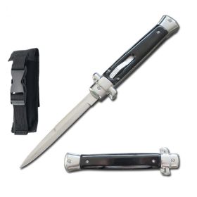 9" Classic Gentleman Italian Stiletto OTF Black Pearl Handle Knife