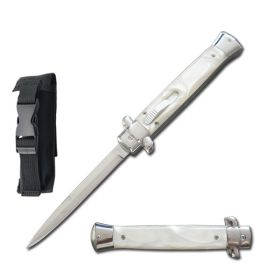 9" Classic Gentleman Italian Stiletto OTF White Pearl Handle Knife