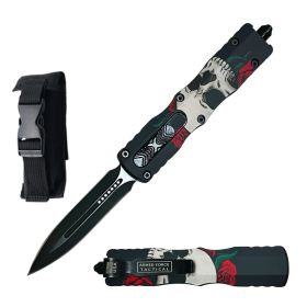 7" Skull Roses Death Stalker Automatic Dual Action Out The Front Knife
