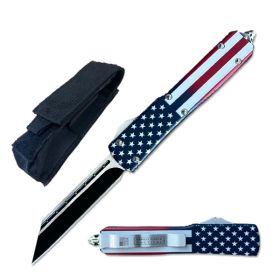 8.75" Automatic American Flag OTF Knife Tanto Blade