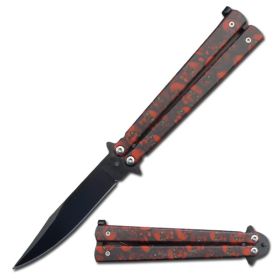 Stainless Steel Butterfly Knife - Red Skulls