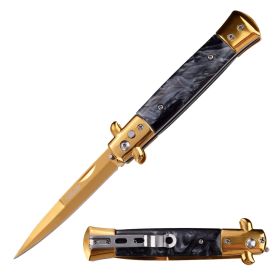 5" Closed Classic Stiletto Switch Blade Knife - Gold