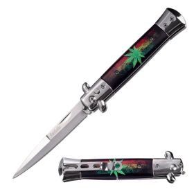 5" Closed Classic Stiletto Switch Blade Knife - Marijuana