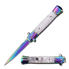 5" Closed Classic Stiletto Switch Blade Knife - Mother Of Pearl