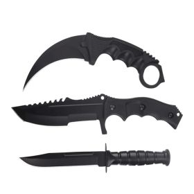 3 Pc Combo CSGO Black Tactical Fixed Blade Knife Set