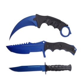 3 Pc Combo CSGO Blue Tactical Fixed Blade Knife Set
