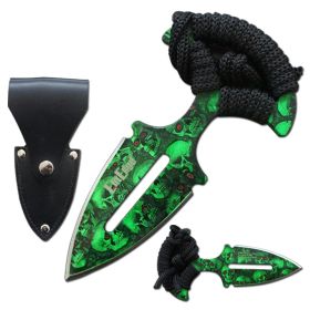 Green Skulls Push Dagger Knife with Black Corded Grip