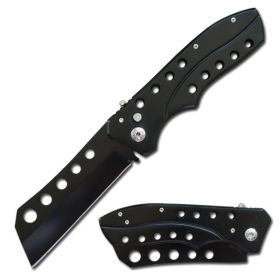 5.35" Closed Black Switchblade Automatic Metal Cleaver Blade Knife