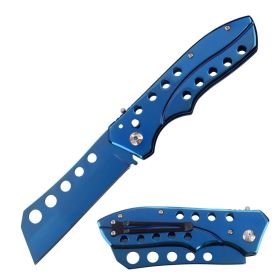 5.35" Closed Blue Switchblade Automatic Metal Cleaver Blade Knife