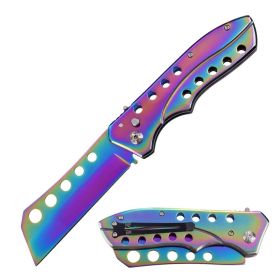 5.35" Closed Rainbow Switchblade Automatic Metal Cleaver Blade Knife