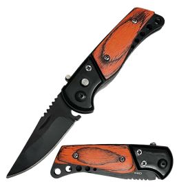 3.25" Closed Wood Handle Push Button Mini Automatic Pocket Knife